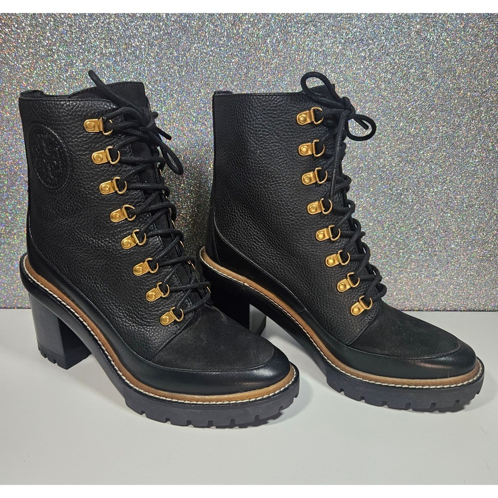 TORY BURCH Miller Lug Sole Ankle Boots Black Leather Suede 9M NWOT